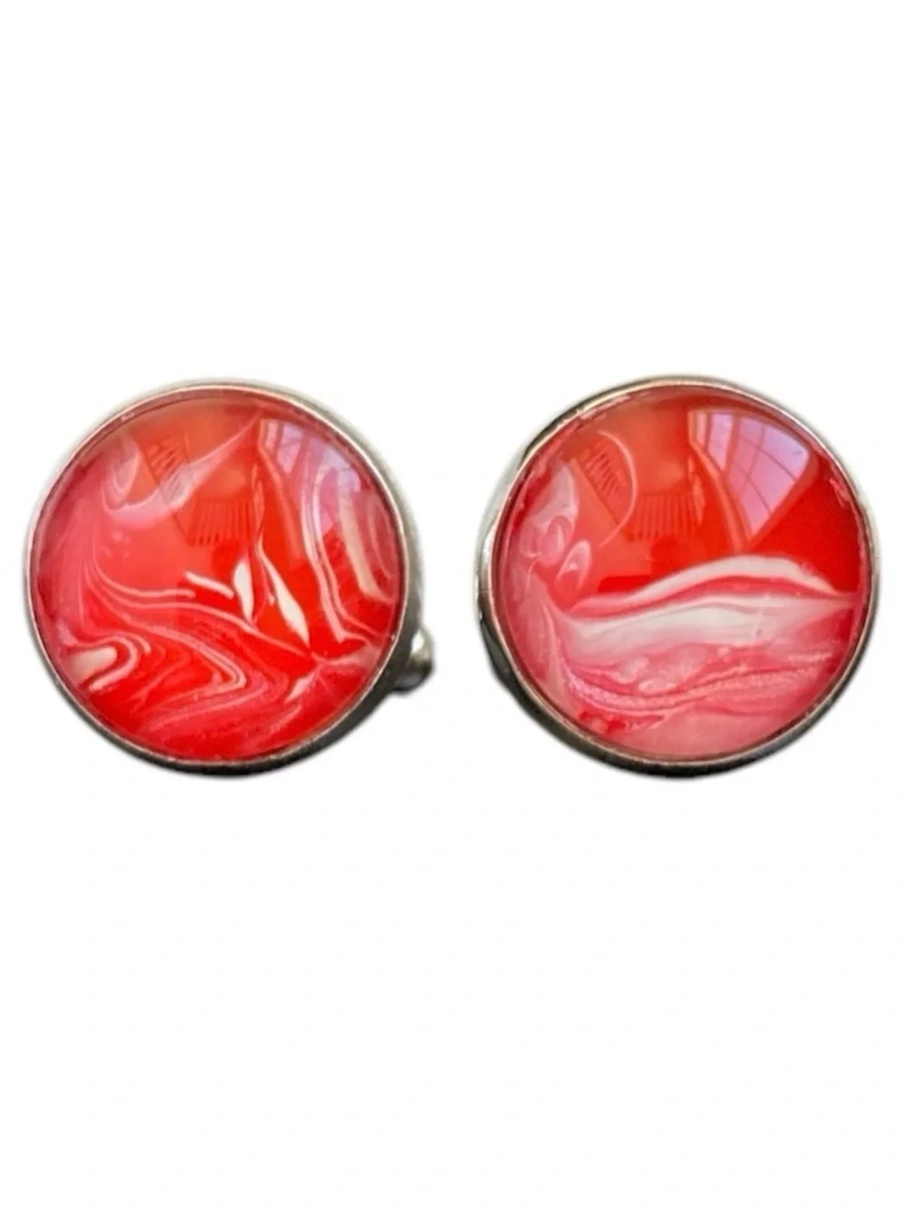 Hand Crafted Fluid Art Cuff Links by Svetlana Yeung in Red Silver and White